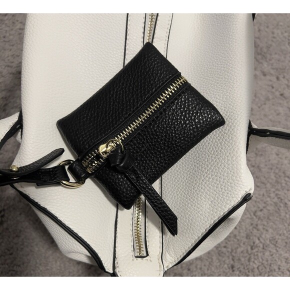 Charming Charlie White Faux Leather Satchel Purse Black Piping NWOT - Picture 4 of 9